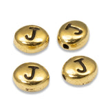 4 Gold Letter "J" Alphabet Beads, TierraCast Oval Initial Beads for DIY Jewelry