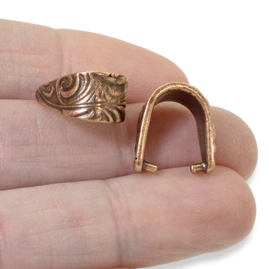 4 Copper Large Jardin Pendant Pinch Bails, TierraCast Pewter Jewelry Connectors