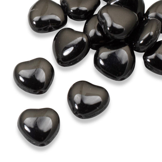 8mm Heart Shaped Beads, 30-Pack Jet Black Czech Glass, DIY Jewelry Making