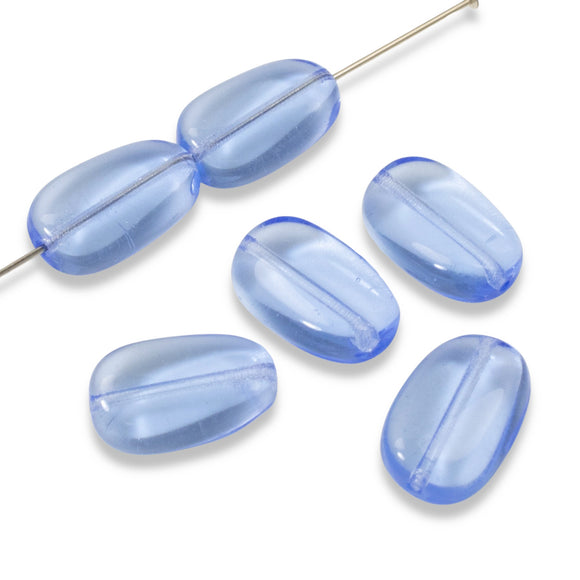 25 Light Blue Wavy Oval Beads - Czech Pressed Glass - DIY Jewelry Supply