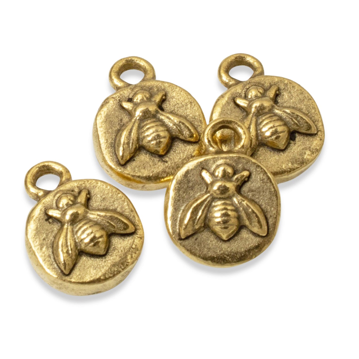 4 Gold Itsy Bee Charms - Artisan Quality - Organic Design - Nature Jewelry