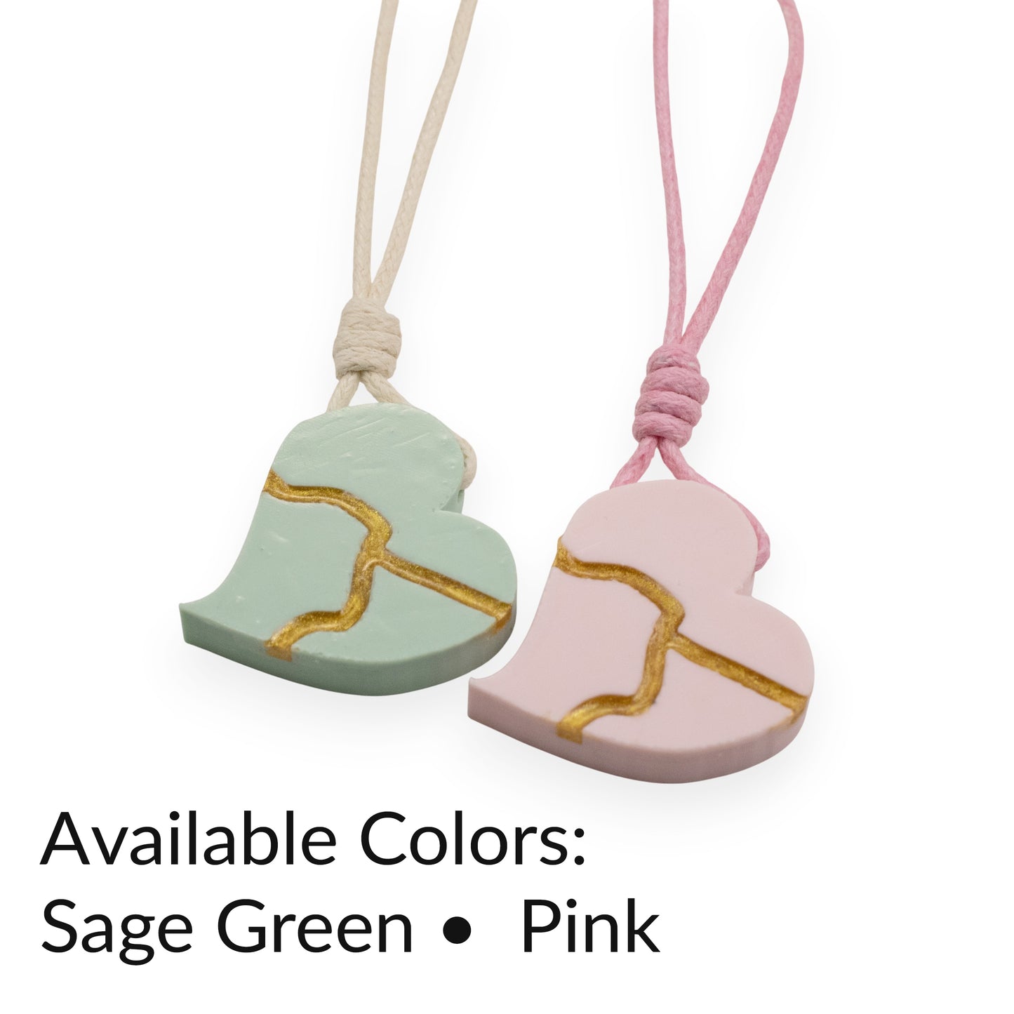 Kintsugi Heart Necklace: Sage Green Wearable Art Inspiration Gift Handmade USA