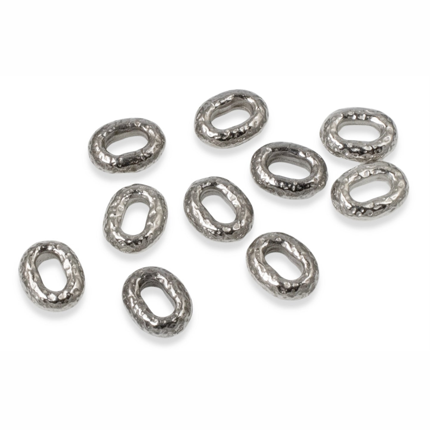 10 Silver Distressed Oval Beads, TierraCast White Bronze Leather Cord Beads