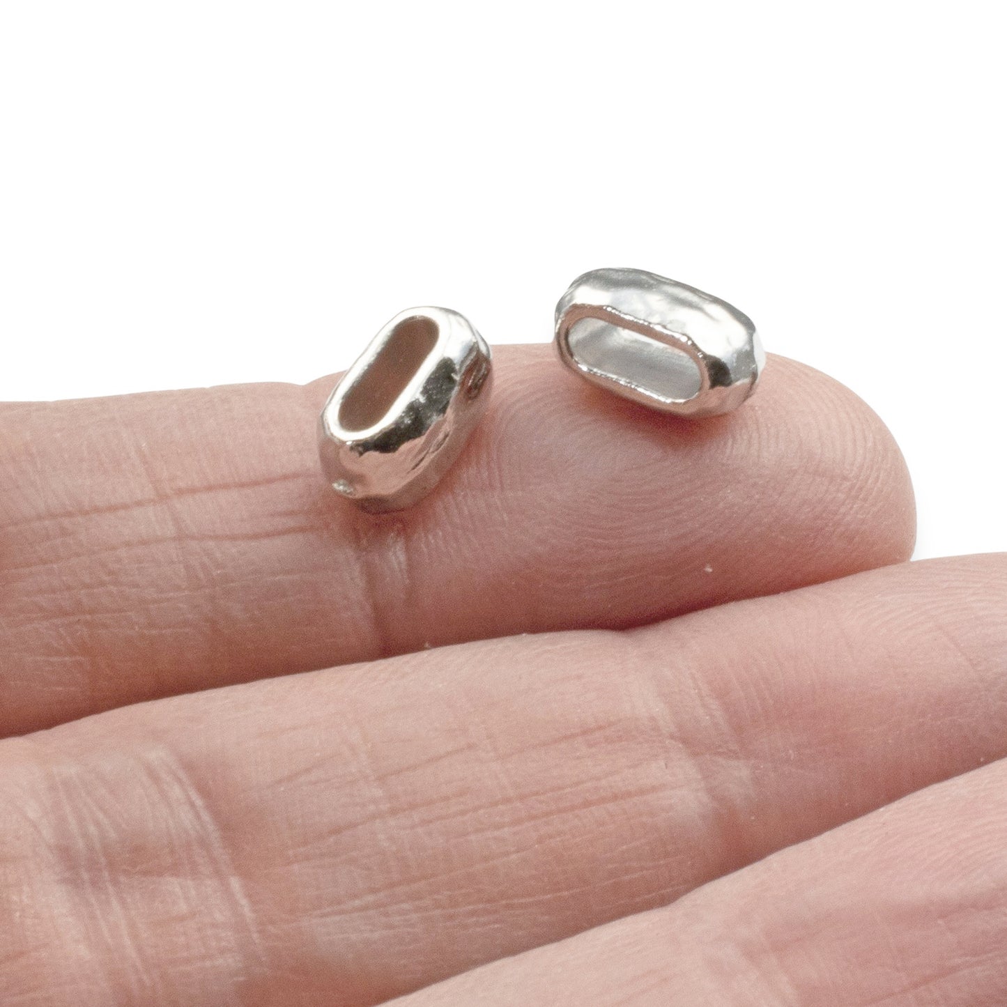 White Bronze Barrel Beads: 6-Pack 6x2mm Hole Fits 3 Strands 2mm Leather Cord Metal Crimp