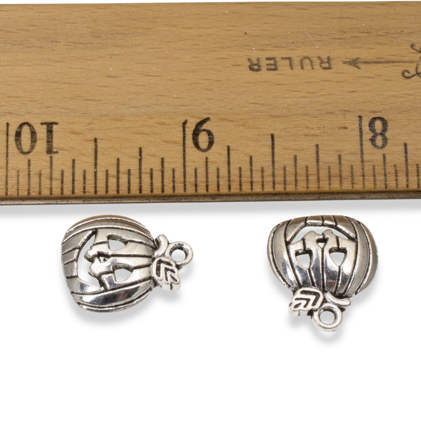 Halloween Pumpkin Charms 10-Pack, Silver Jack O'Lantern, Fall Jewelry Making, Spooky Craft Supplies