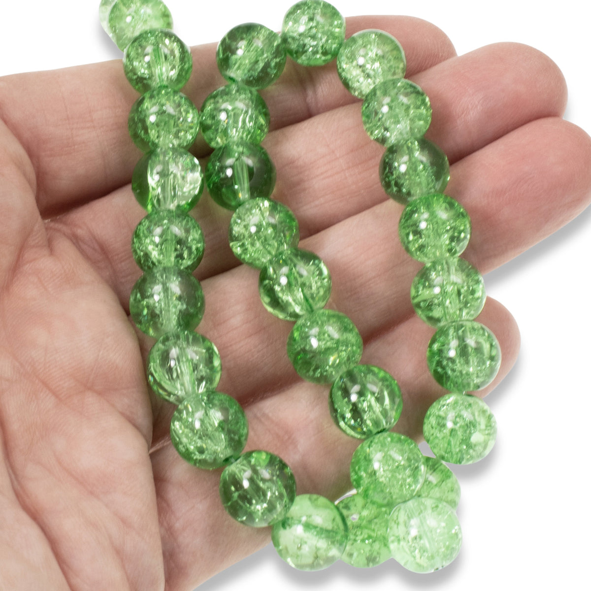 Spring Green 10mm Round Glass Crackle Beads for Handmade Jewelry Making 30-Pack