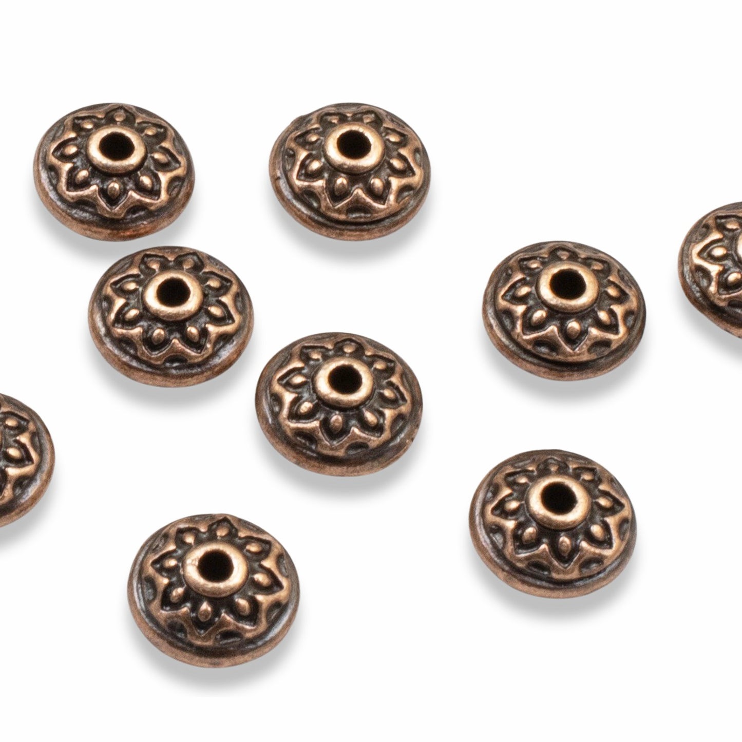 Copper Lotus Spacer Beads, 7mm Flower Components for Jewelry Making 10-Pack