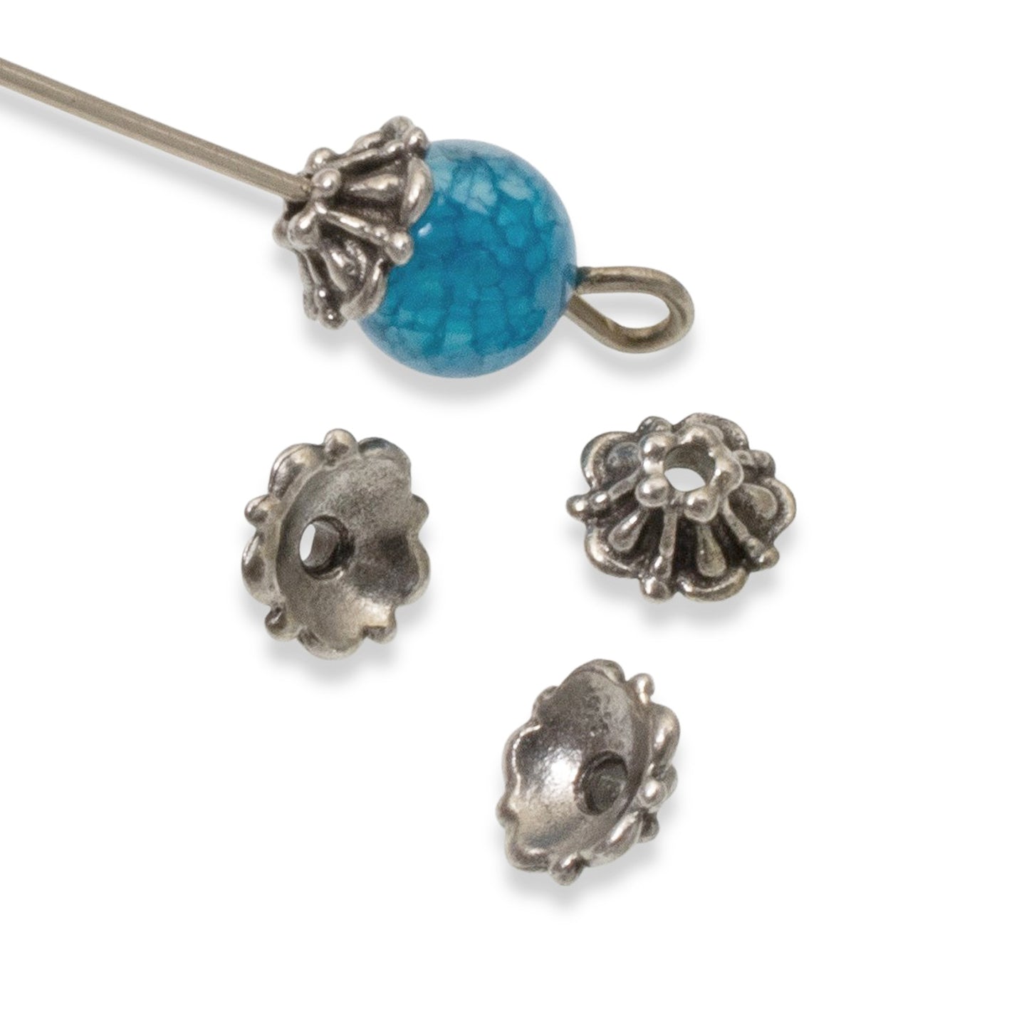 Silver Tiffany Bead Caps: 6mm Elegant Ornate Pewter Findings 10-Pack Jewelry Making Supplies