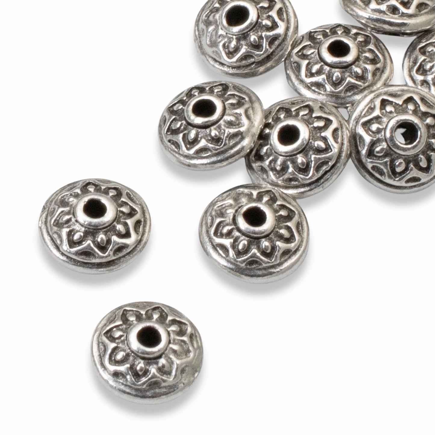 Silver Lotus Spacer Beads, 7mm Flower Components for Jewelry Making 10-Pack