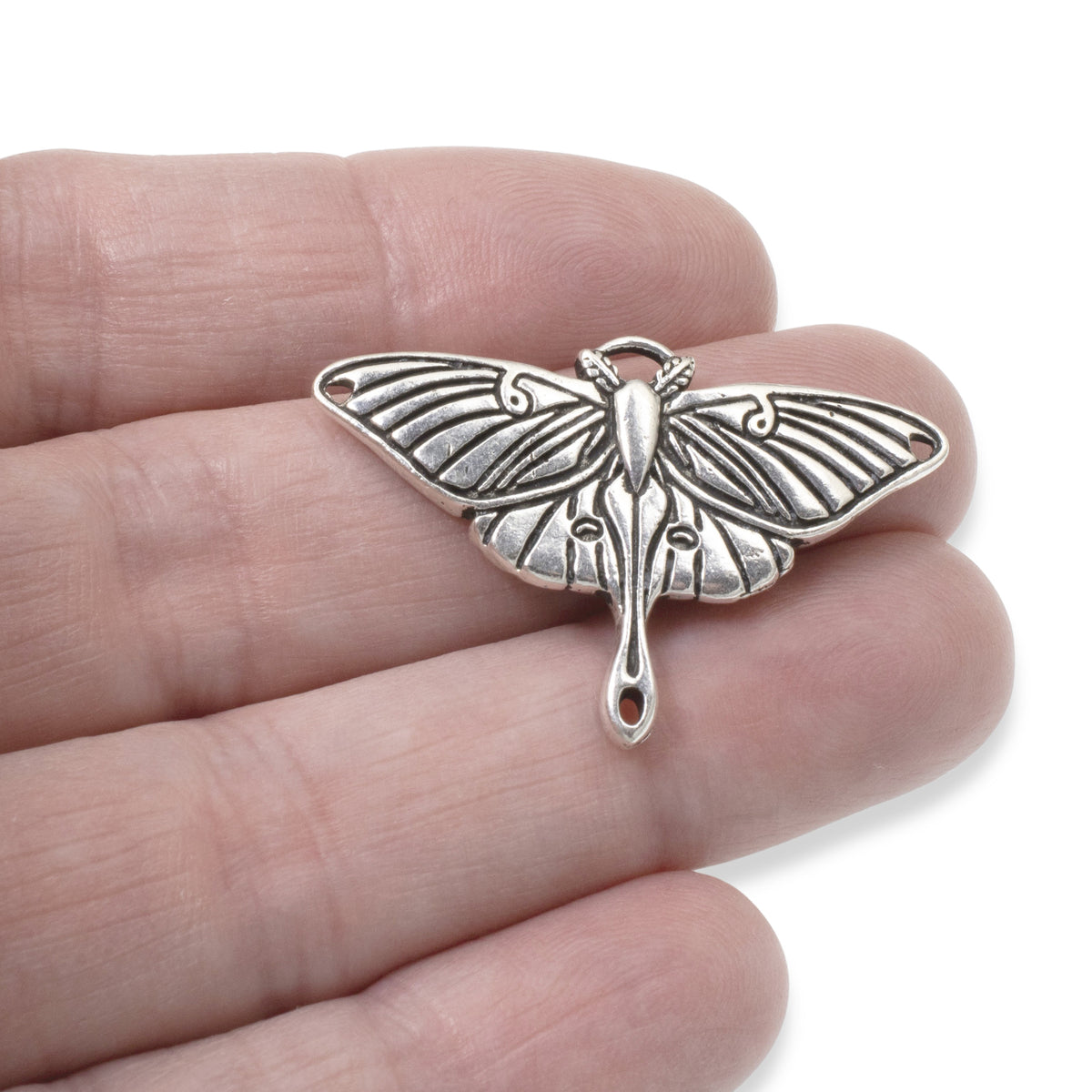 Silver Luna Moth Pendant 1Pc Nature-Inspired Link for Artful Jewelry-Making