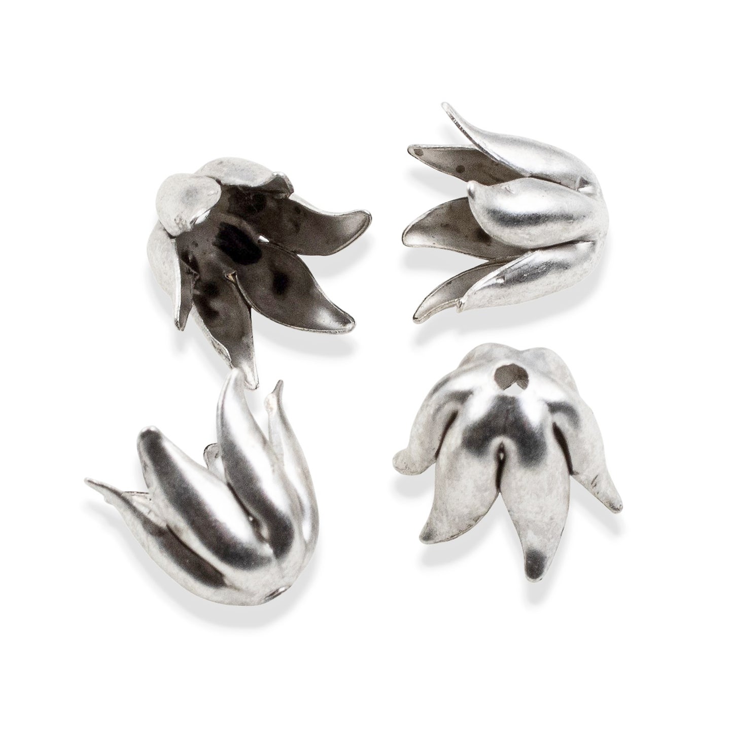 Curled Petal Bead Caps 8mm Antique Silver-Plated Pewter: Dimensional Metal Findings USA Made 4-Pack