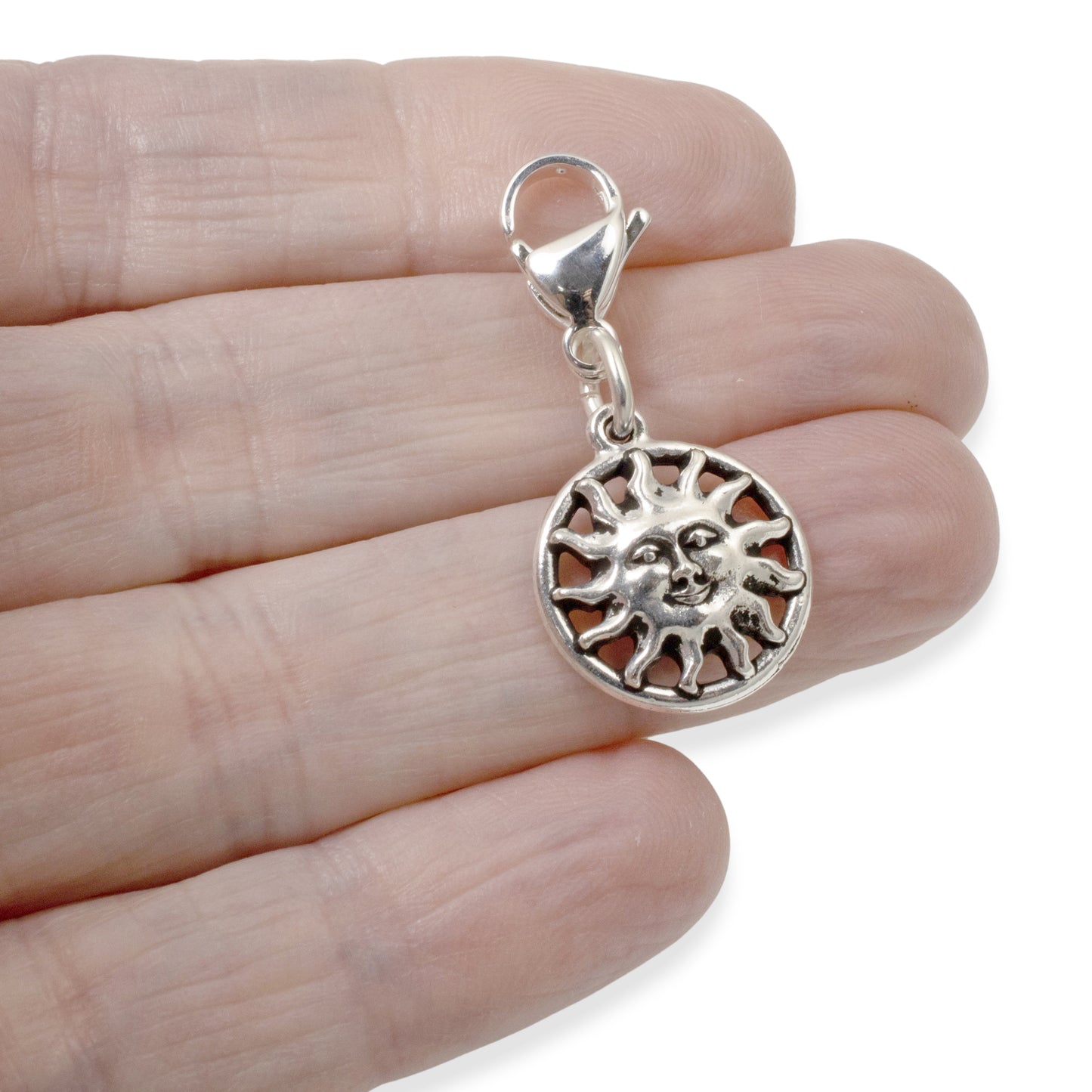 Sunshine Clip-On Charm, Silver Sun Bag Accessory, Purse Jewelry Keychain Charm