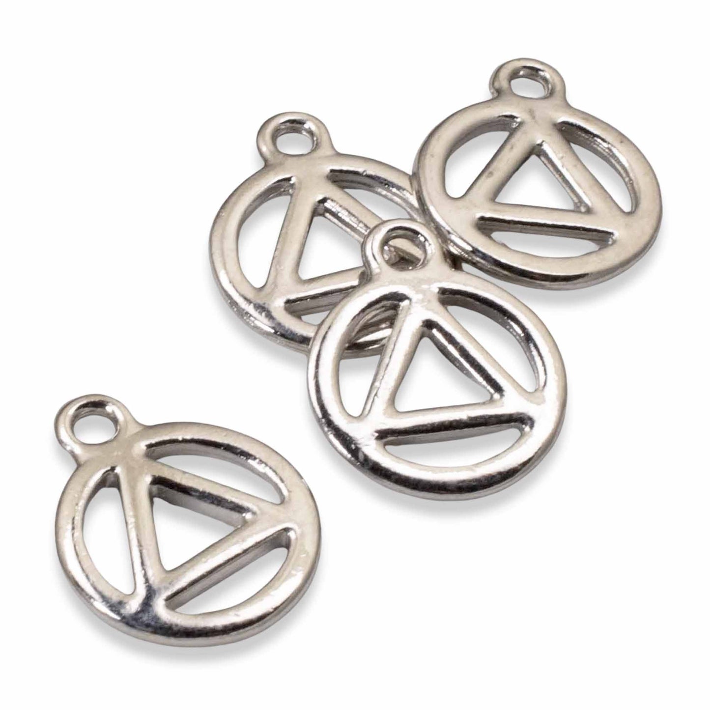 Sacred Geometry Pendant, 4-Pack Silver Spirit Recovery Charms, TierraCast Design Triangle in Circle Sobriety Jewelry
