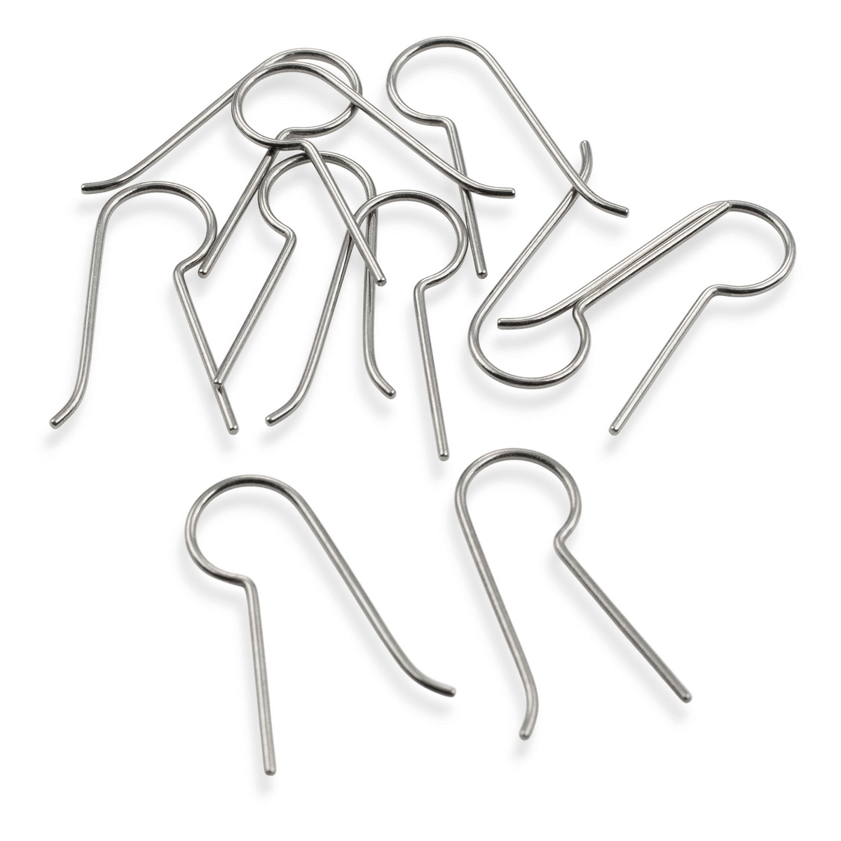Hackberry Creek 10-pack of hypoallergenic pure titanium ear wire blanks with straight legs for custom jewelry making.