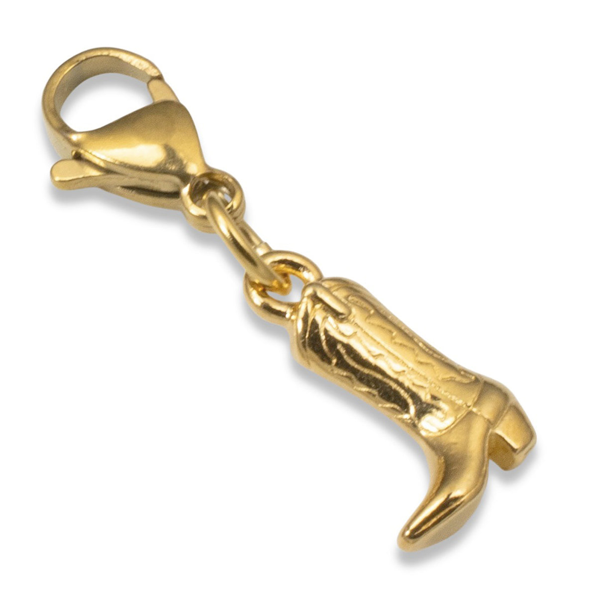 Gold Western Clip-On Boot Charm, 24K Gold Plated Pewter Cowboy Boot, Rustic Country Jewelry, Horse Lover Gift
