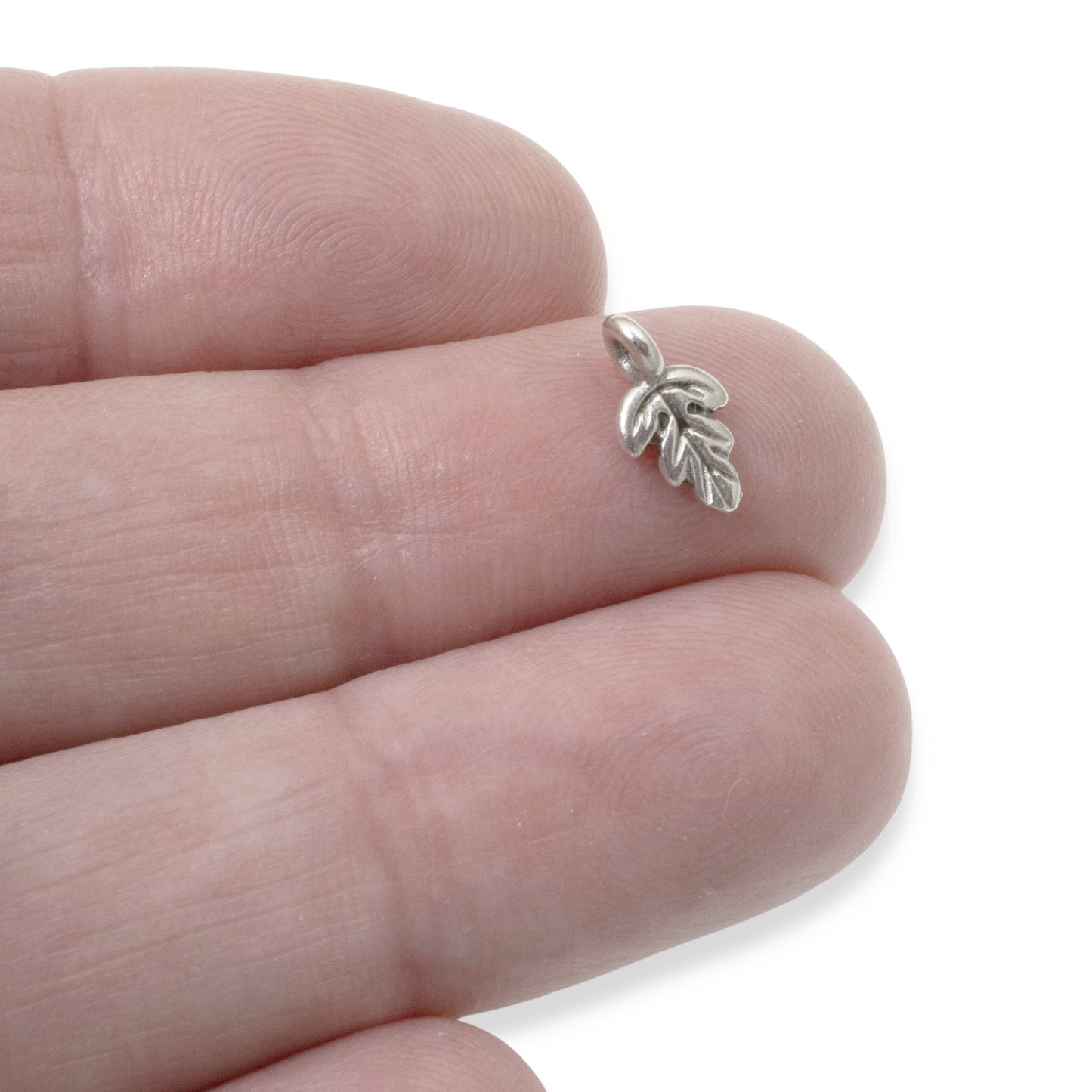 5 Petite Silver Oak Leaf Charms - Detailed Silver-Plated & Large Hole for Cord