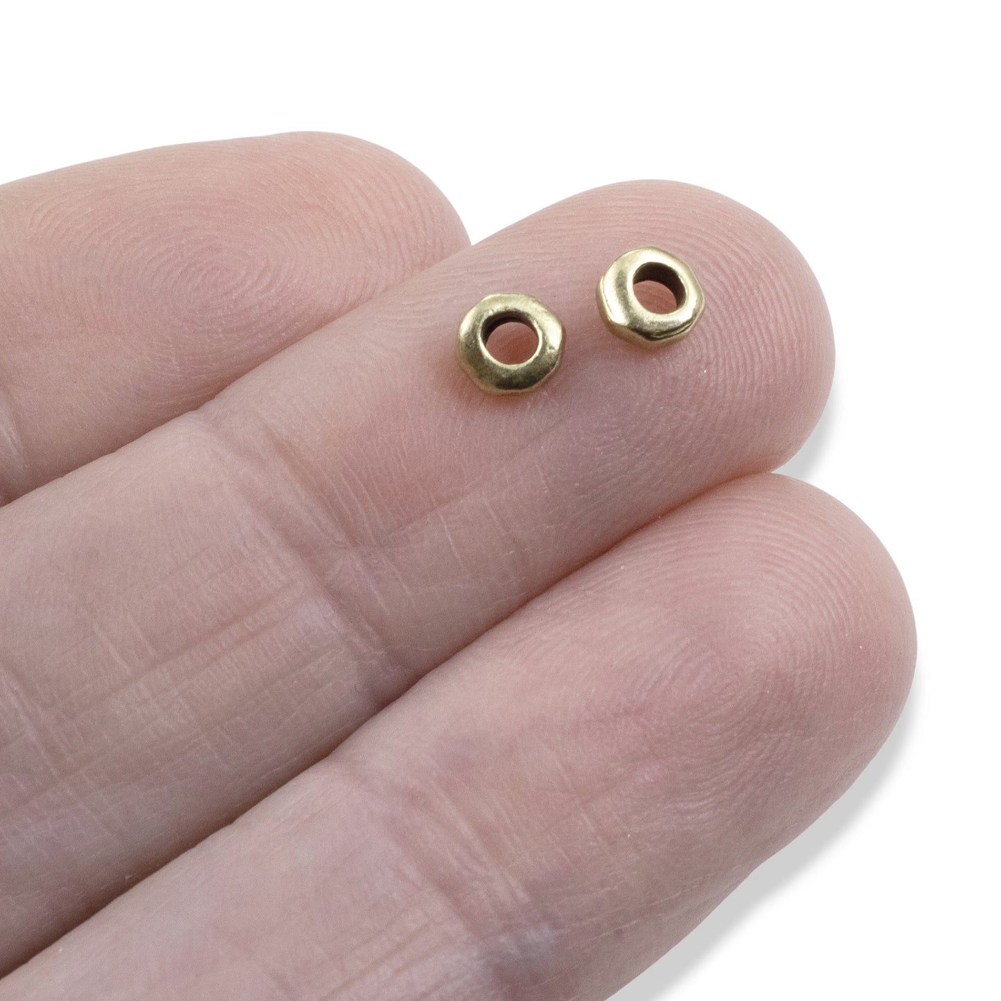 Satin Brass 5mm Nugget Spacer Beads: 2mm Hole for Leather Crafting 20-Pack