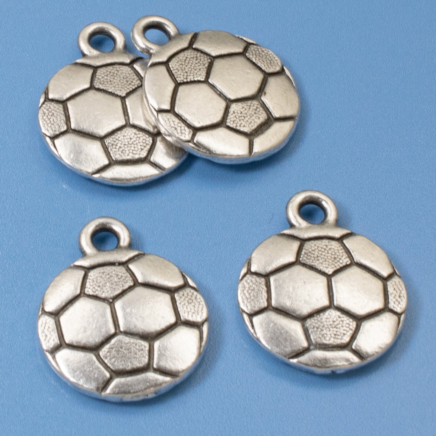 Fun Silver Soccer Ball Charms, 4-Pack Sports Charms for DIY Jewelry Making