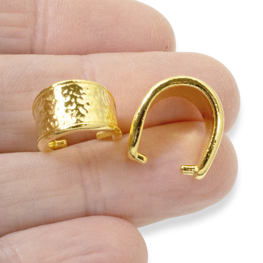 4 Gold Pinch Bails - Distressed DIY Pendant Hangers for Jewelry Making