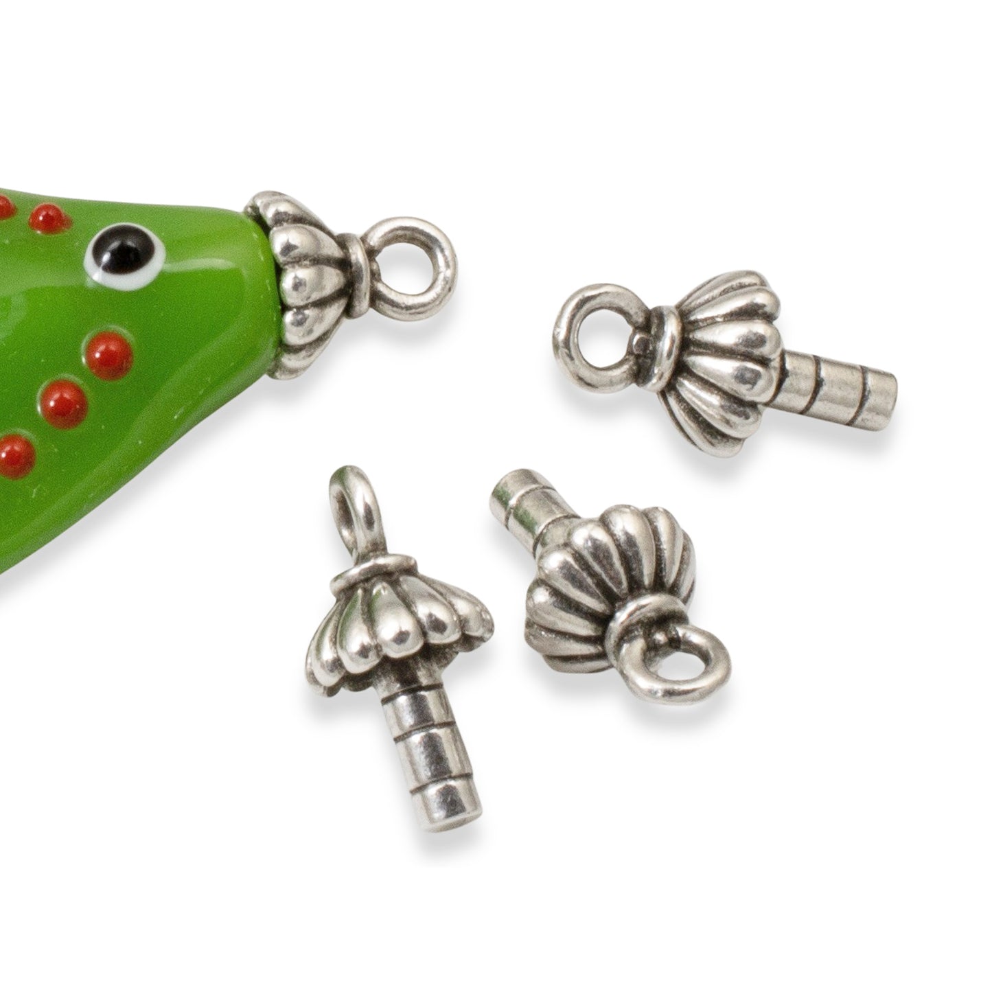 Antique Silver Joy Glue-In Caps 3mm Peg, TierraCast Large Hole Bead Bails, Pendant Maker 4-Pack