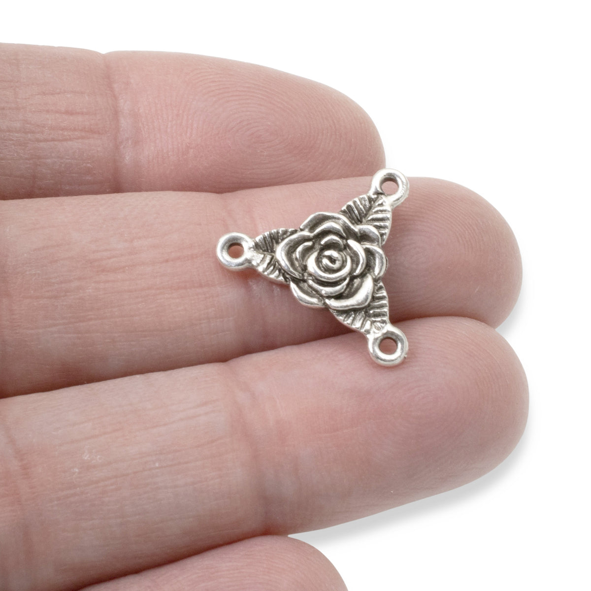 Silver Rose Trinity Links, TierraCast Designed Rosary Making Supplies 4-Pack