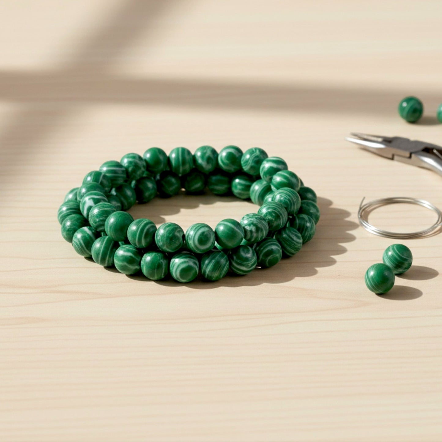Composite Malachite Beads: Green White Striped 8mm Round Synthetic Stone Strand for Jewelry Making