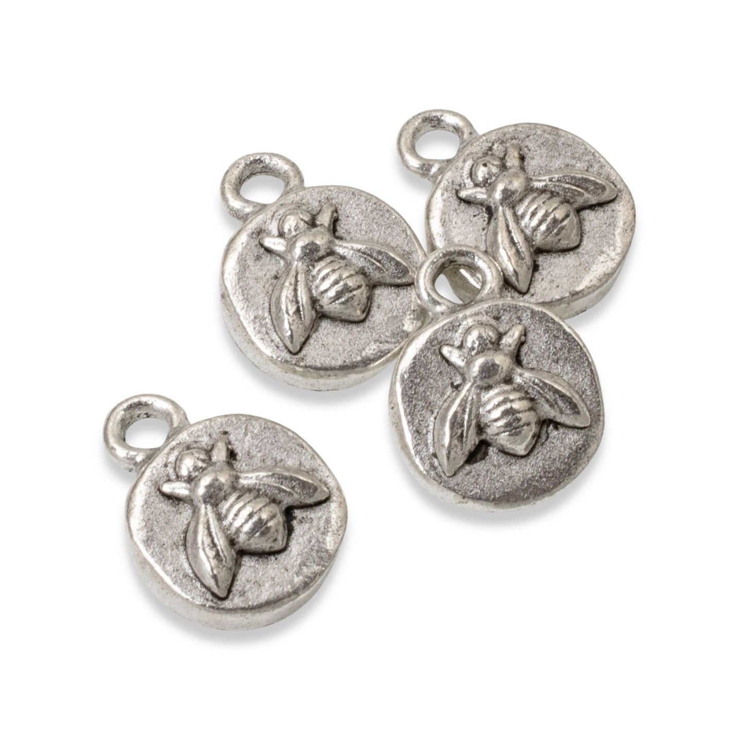 Silver Itsy Bee Charms, 4-Pack Nunn Design, Artisan Quality .999 Fine Silver Nature Jewelry, Pollinator Bee Lover Garden Charms