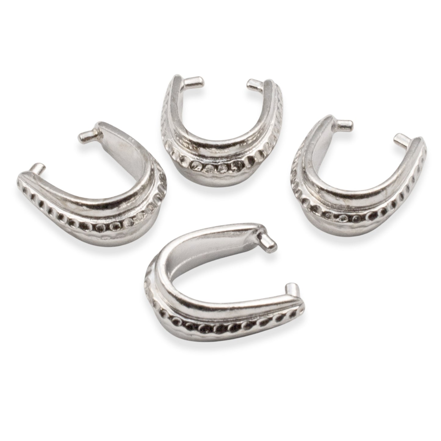 Silver Hammered Pinch Bails, 4-Pack White Bronze 14mm x 7mm Pendant Holders