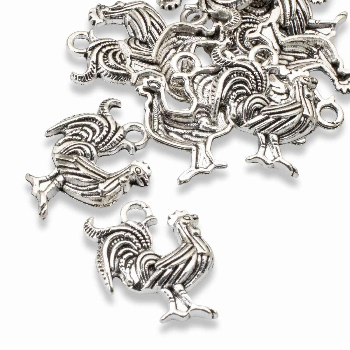Rooster Charms Silver Rustic Chicken Pendants 10-Pack DIY Homestead Jewelry and Crafts