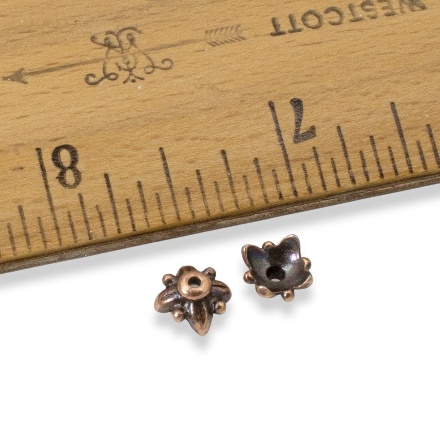 Copper 8mm Leaf Bead Caps, 10-Pack Nature-Inspired Findings, Botanical Design for Elegant Jewelry Design