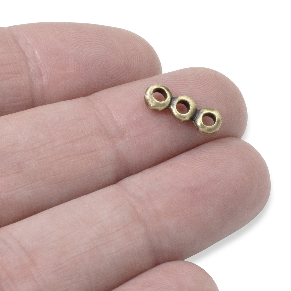 Antique Brass 3-Hole Nugget Spacer Bars 2mm Hole 5mm Bars for Leather Cord 4Pcs