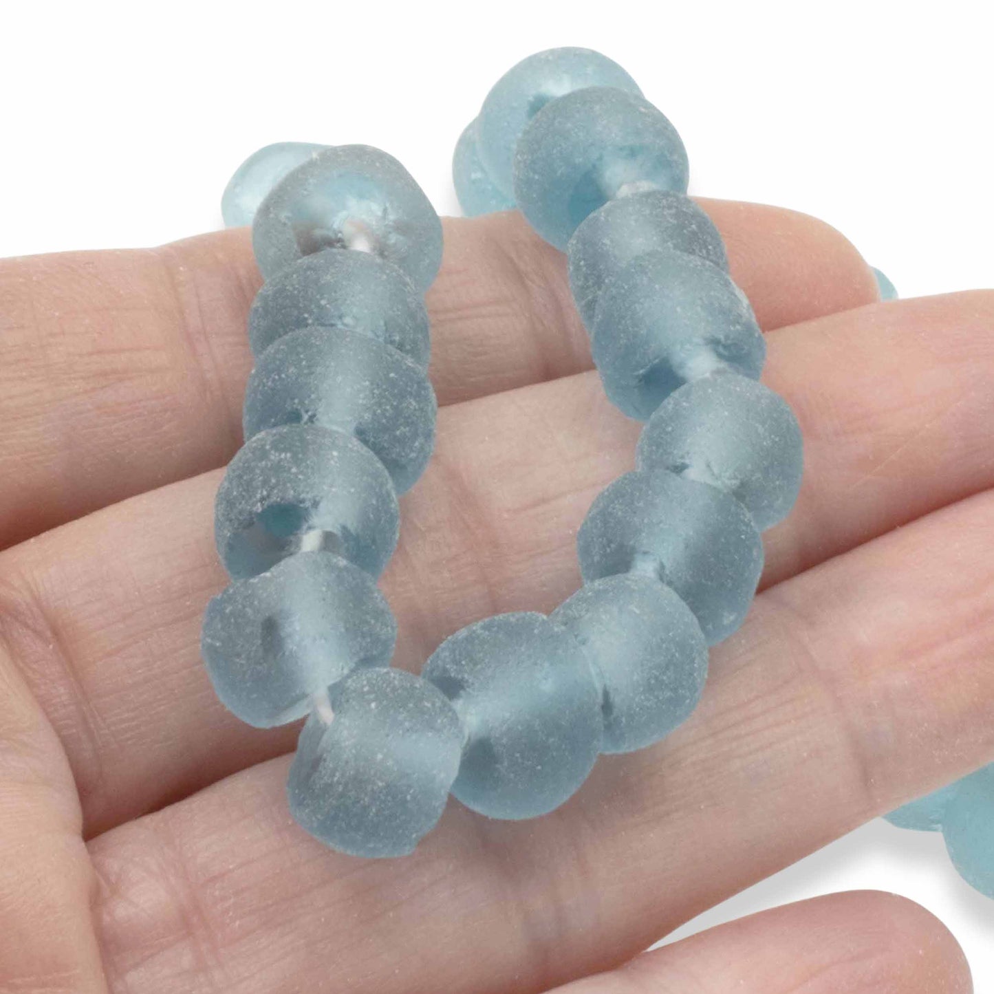 Light Blue Weathered Glass Beads, Recycled Rondelle Strand, Sustainable Jewelry Making, Eco-Friendly Beads