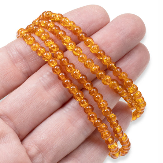 4mm Orange Glass Beads, 200-Pack Crackle for Halloween Jewelry & Autumn Crafts