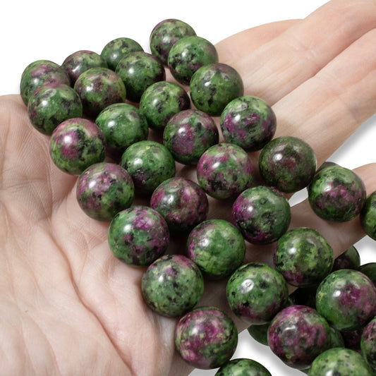 Ruby Zoisite Beads, Green Pink Round Gemstones for Jewelry Making, Crafting Supplies, DIY Bracelet Necklace 12mm Strand