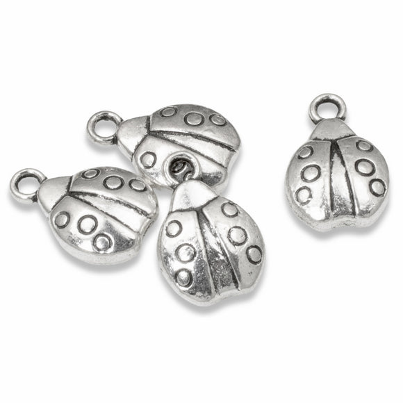 10 Silver Ladybug Charms, Detailed Insect Charms forJewelry Making and Crafts