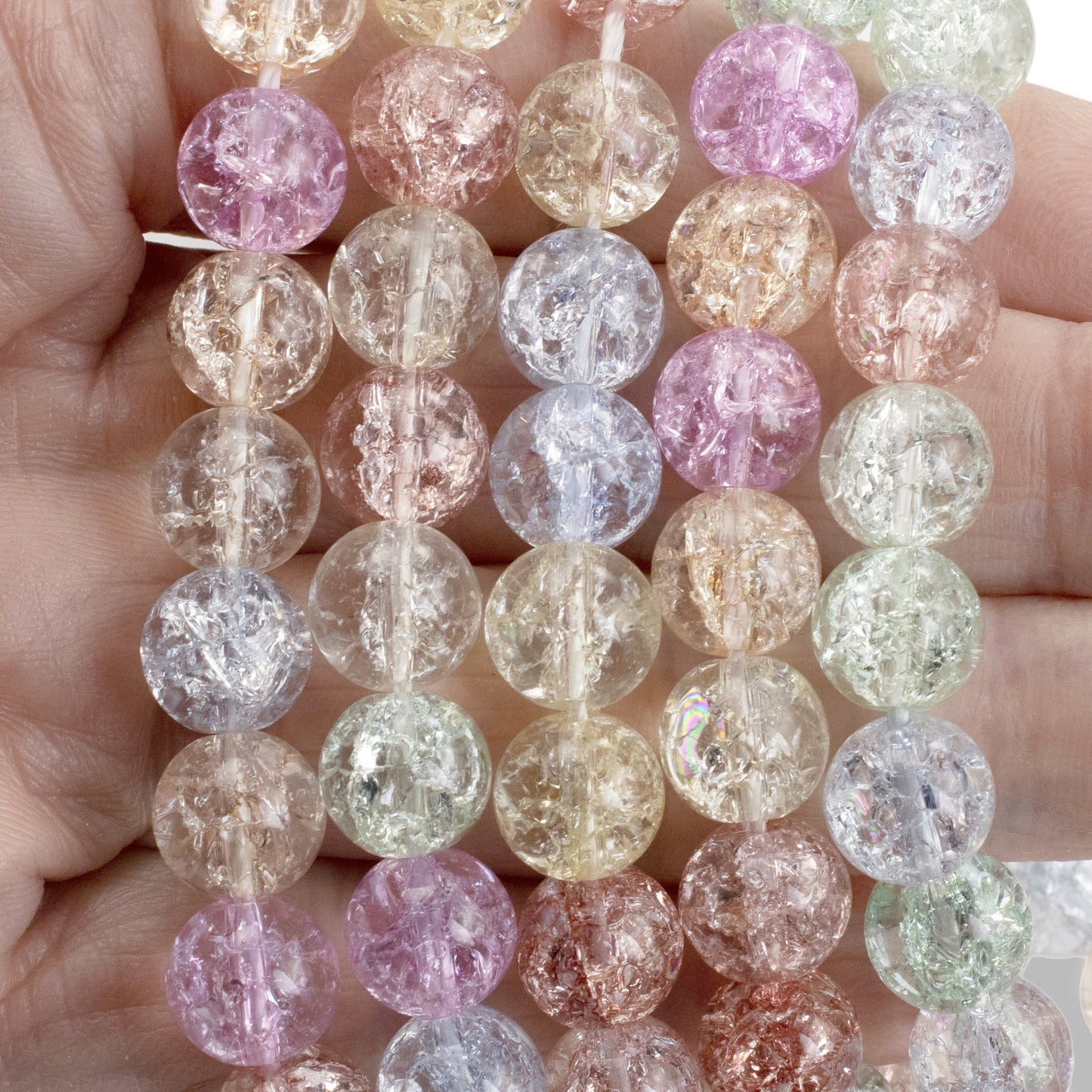 Spring Pastel Crackle Glass Beads: 10mm Round Mixed Colors for Easter Jewelry Bracelets Necklaces DIY Craft Projects 15" Strand