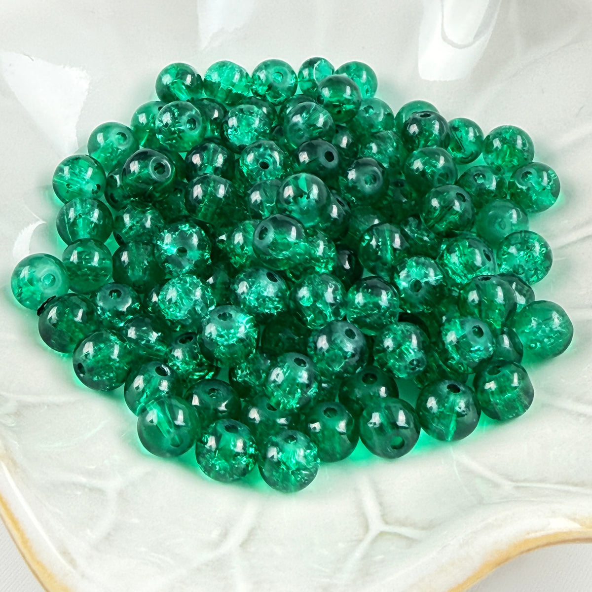 Crackle Glass Beads Green 100-Pack 6mm Round Christmas Jewelry & Craft Supply