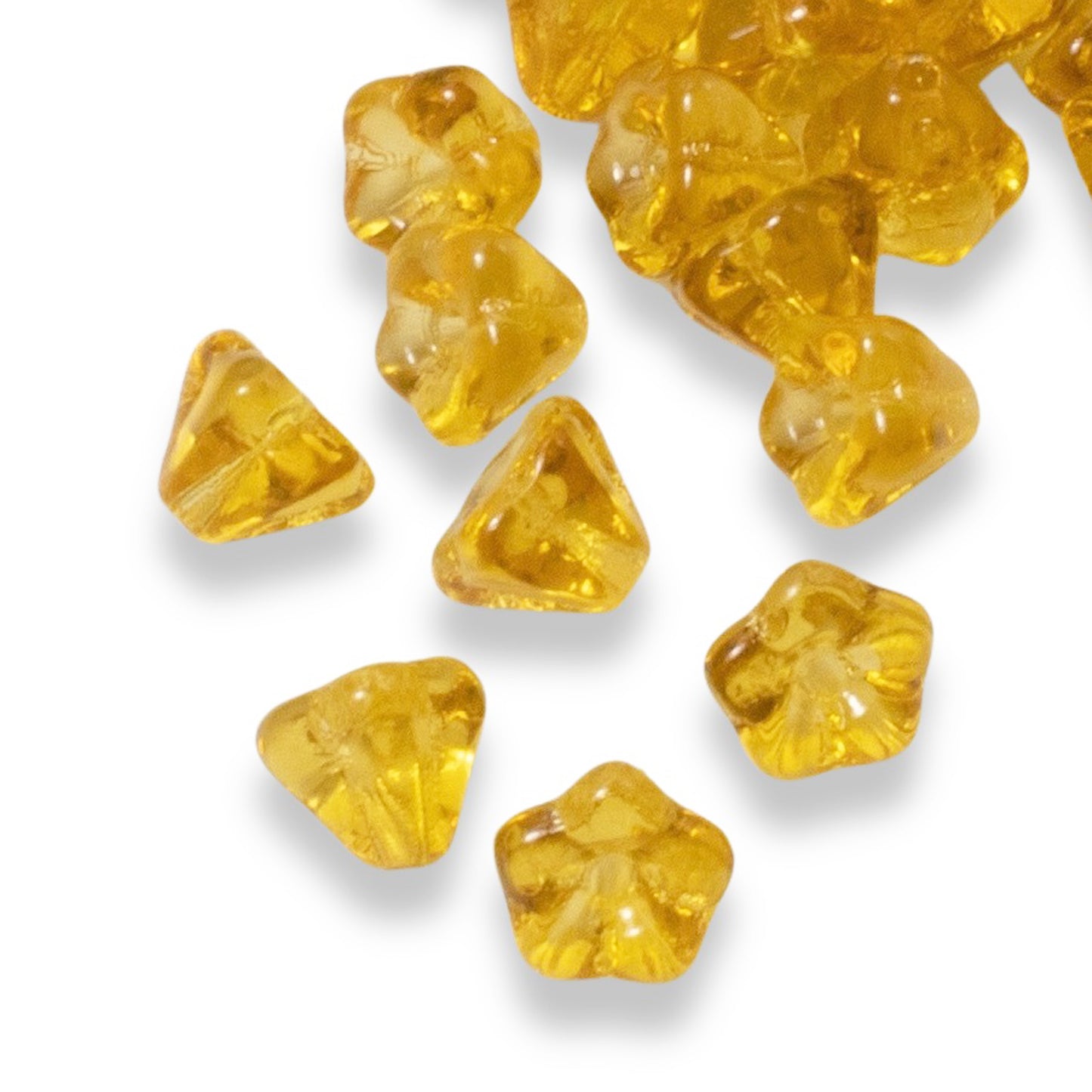 100Pcs Golden Yellow Mini Bell Flower Beads, Czech Glass Small Spring Flowers