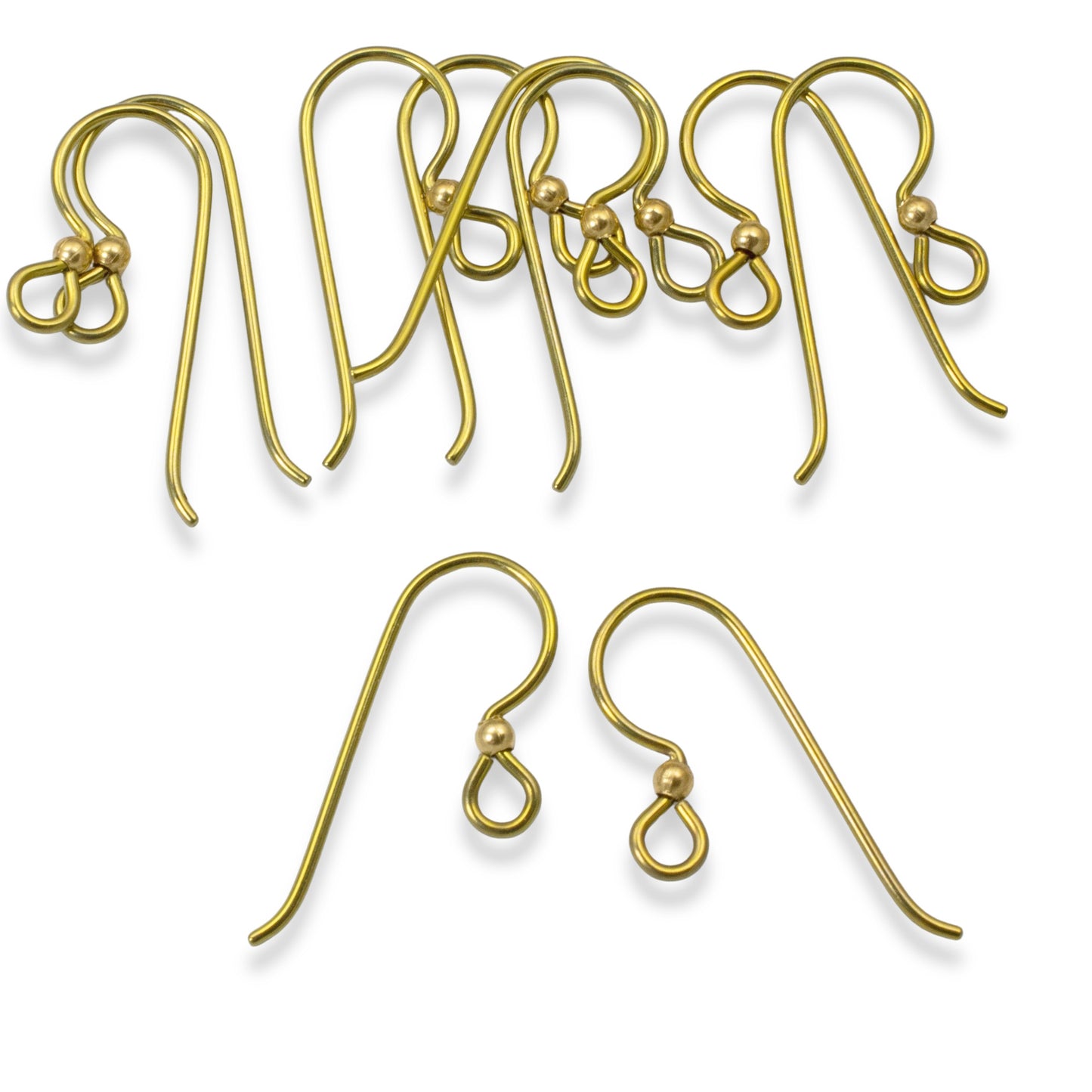 Hypoallergenic Ear Wires, Yellow Niobium with Brass Accent Bead 10-Pack, Sensitive Ears Safe, USA Made
