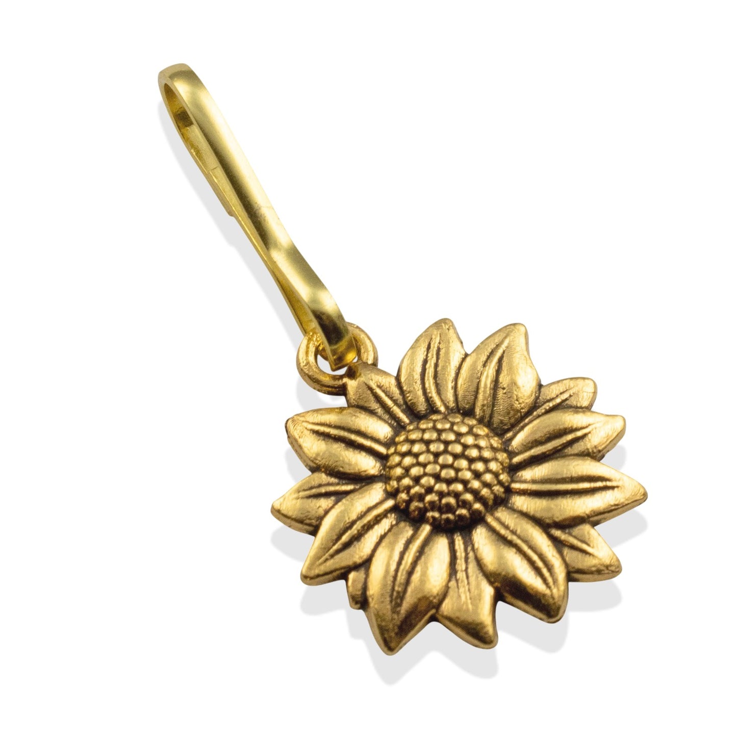 Gold Sunflower Zipper Charm: Decorative Bag Accessory Nature Floral Design