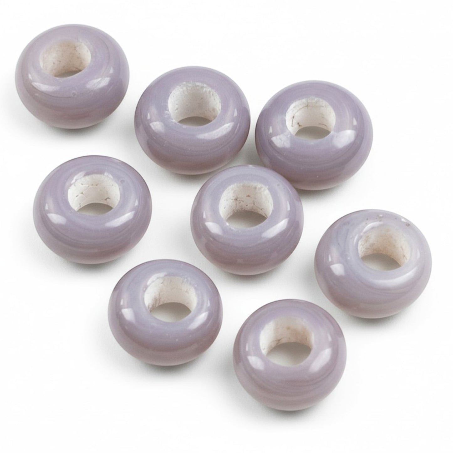 Gray Lilac Rondelle Lampwork Beads: Indonesian Glass Large Hole 10mm Euro Style 10 Pack