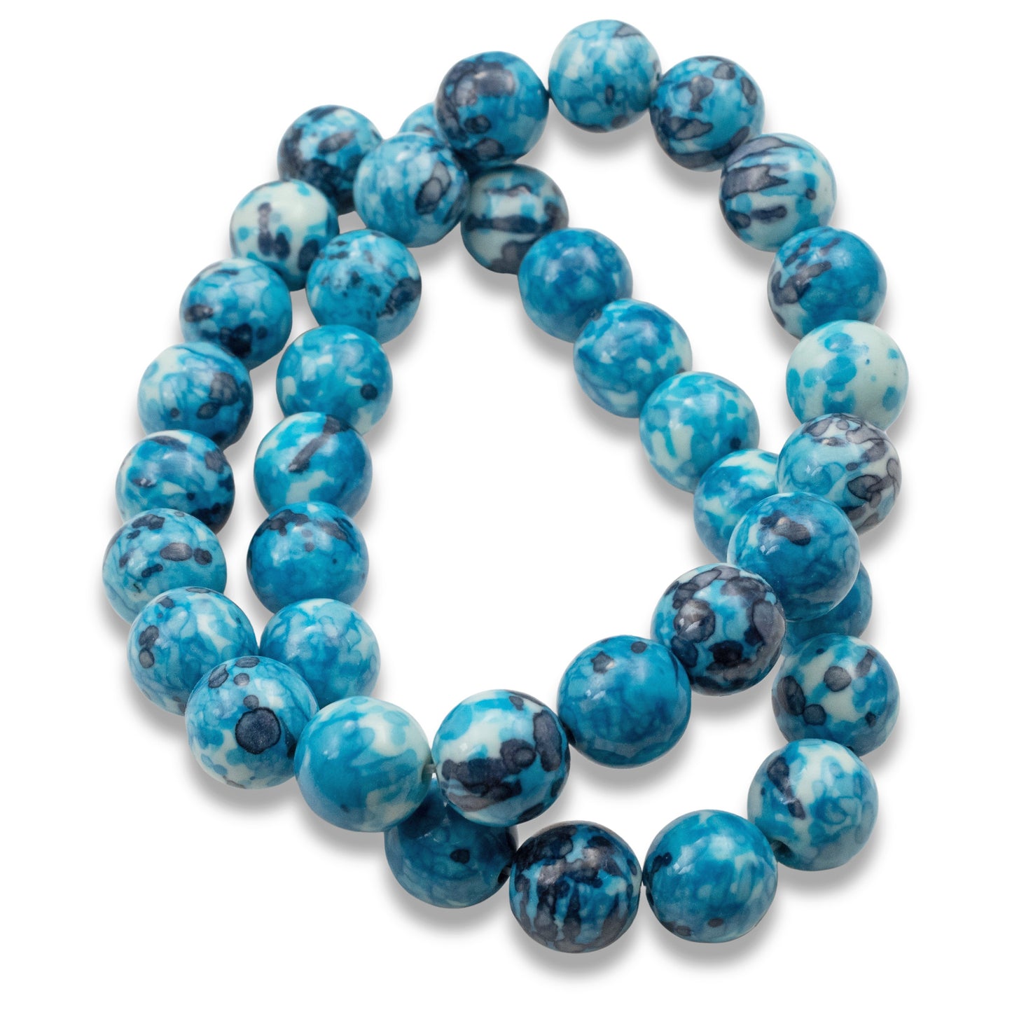 Aqua Blue Round Gemstone Beads: 10mm Natural Stone for Jewelry Making, Watercolor Pattern