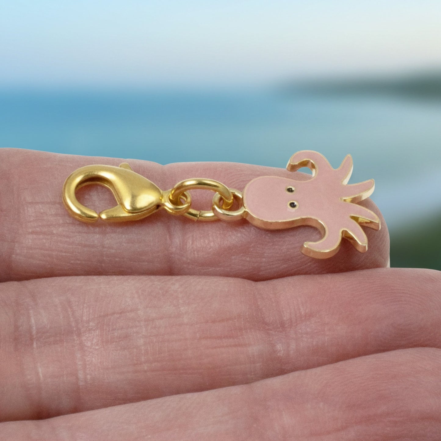 Pink Octopus Clip-On Charm, Gold-Plated Sea Life Handbag and Jewelry Accessory