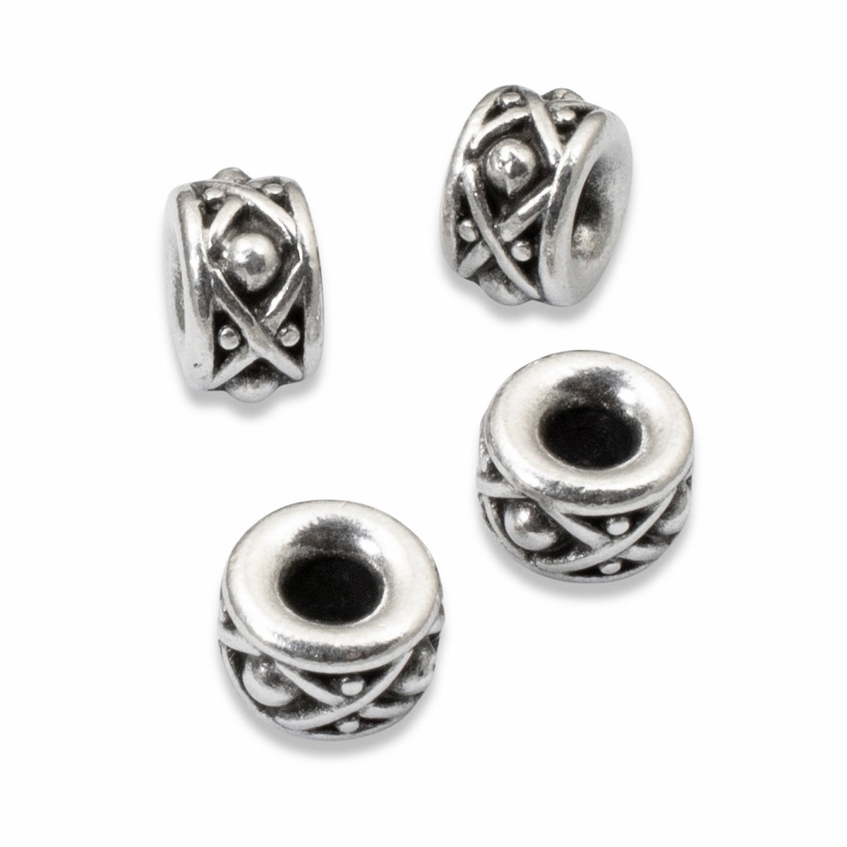 Silver Celtic Rondelle Spacer Beads, Large Hole for Leather Cord, Irish Heritage 4-Pack