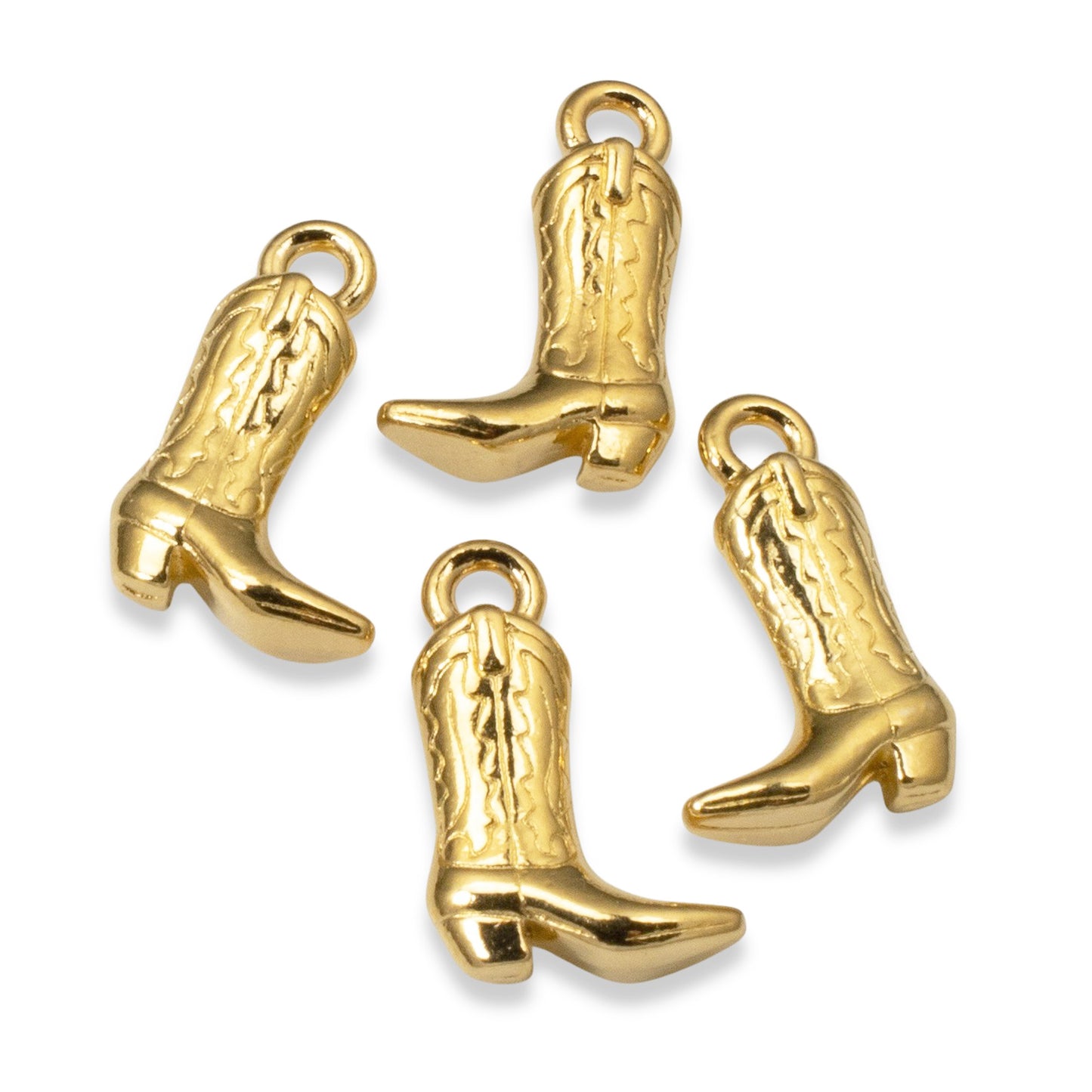 Gold Western Boot Charms 4-Pack, 24K Gold Plated Cowgirl Charms, Rodeo Jewelry Supplies, Western Wedding Components, Country Craft Supplies