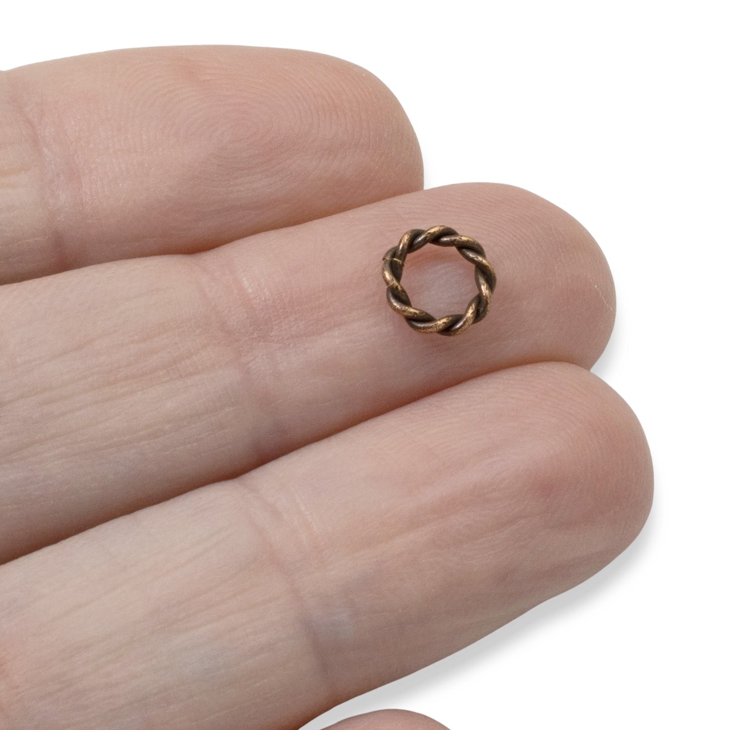 Mini Rope Jump Rings Antique Copper 10-Pack, Twisted Wire Connectors, Jewelry-Making Findings