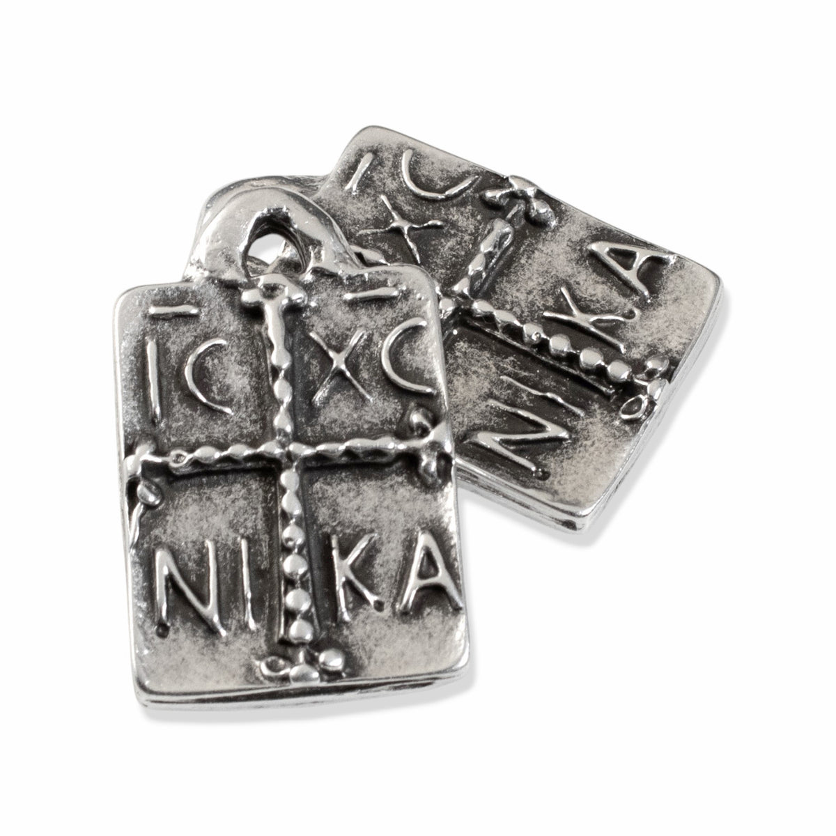 Byzantine Cross Pendant Silver Antique: IC XC Sacred Symbol Charm 2-Pack