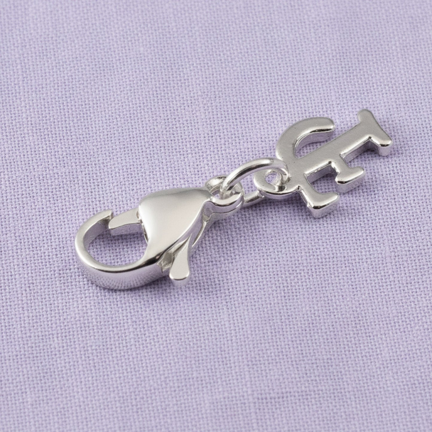 Silver Cursive Letter F Clip On Charm: Script Initial Dangle Lobster Clasp Personalized Journal Bracelet
