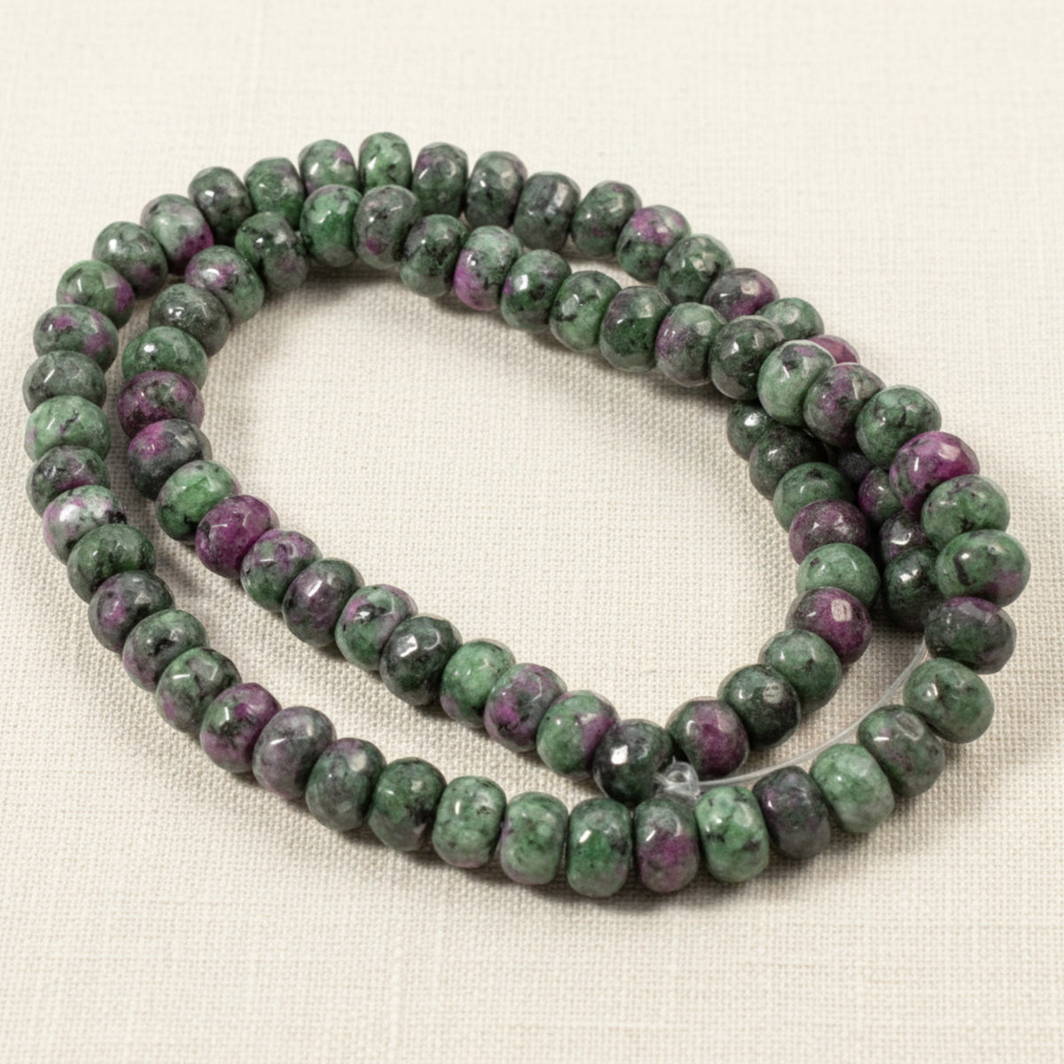 Ruby Zoisite Beads, Faceted Rondelle 5mm x 7.5mm, Green Pink Gemstone Strand, 75Pcs