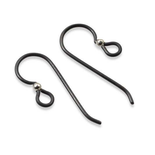 10 Black Niobium Ear Wires + 2mm Sterling Silver Bead Accent - Hypoallergenic